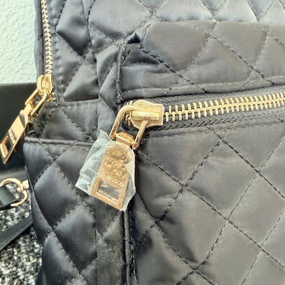 Bebe Women's Black Quilted Backpack Purse Bag Gold Hardware Buckle Straps NEW - Picture 8 of 15